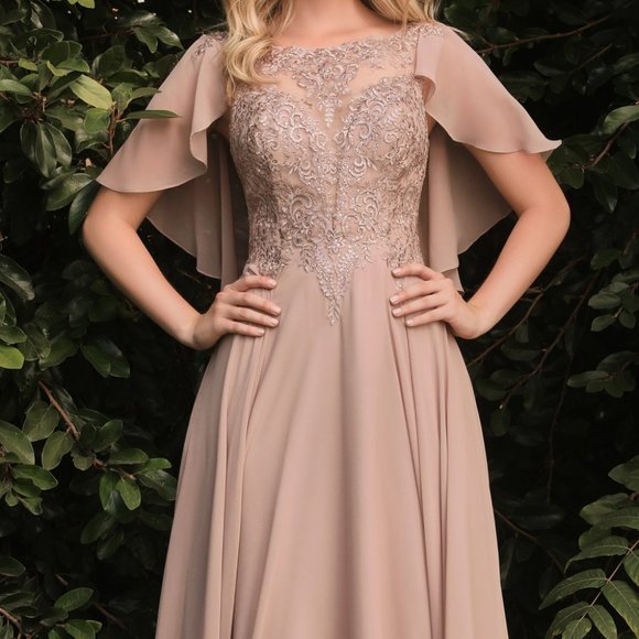 NEW MOCHA MOTHER OF BRDIE WEDDING FROMAL A-LINE CHIFFON GOWN WITH CAPLET 101 - Picture 6 of 6